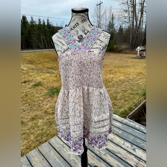 DAVI & DANI Floral Smocked Blouse in Purple and Cream with Embroidery - Picture 12 of 15